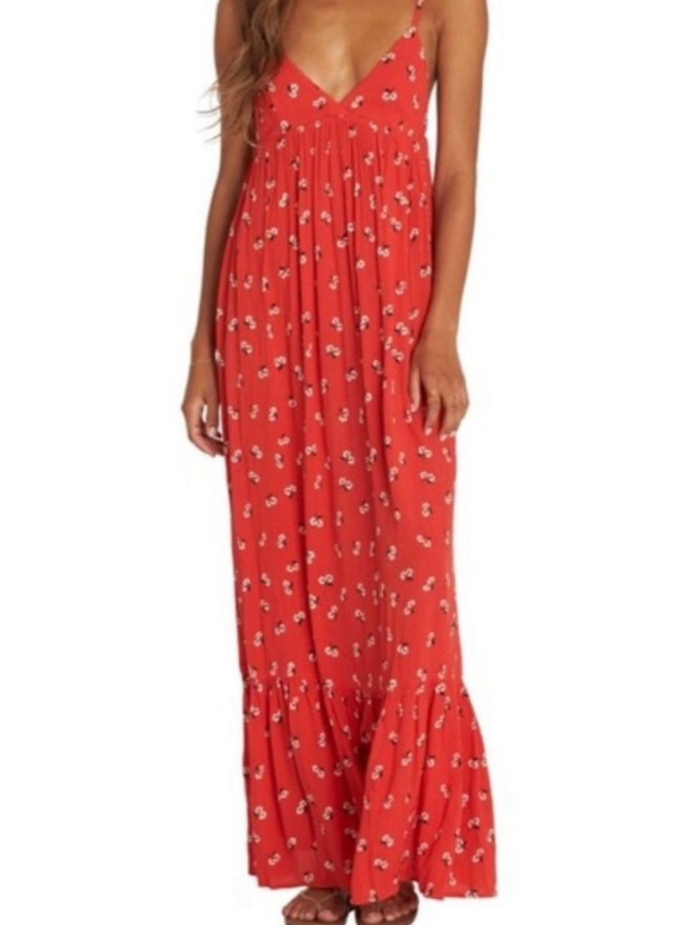 Billabong Red Floral Backless Maxi Dress